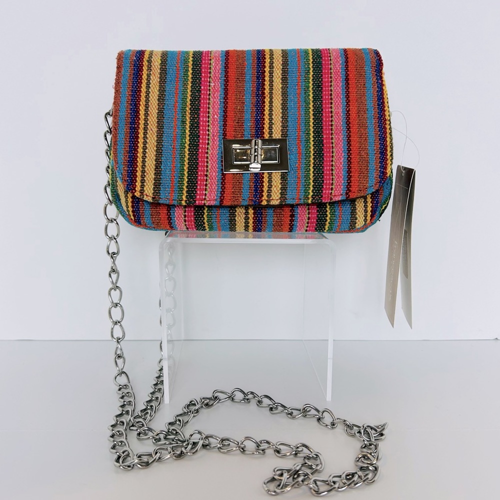 Francesca's Fiesta Bag Striped Flap Lined Chain Strap Shoulder Bag NWT